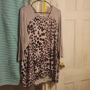 Nwot, Logo Lori Goldstein, Mauve Light, stripes, brown spots, Excellent top